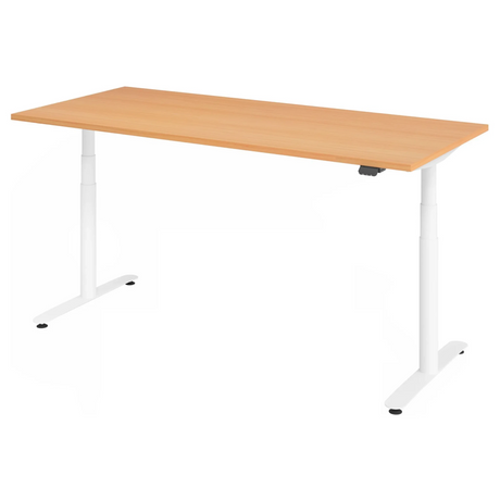 Bureau à hauteur réglable électriquement XDLR 19 W en hêtre avec structure blanche de hjh OFFICE PRO