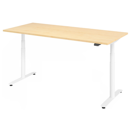 Bureau à hauteur réglable électriquement XDLR 19 W en érable avec piètement blanc de hjh OFFICE PRO