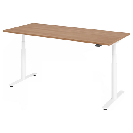 Bureau réglable en hauteur électriquement XDLR 19 W avec plateau en noyer et pieds blancs de hjh OFFICE PRO
