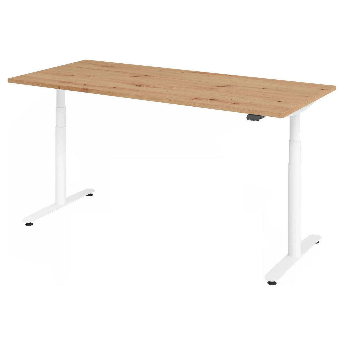 Bureau à hauteur réglable électriquement XDLR 19 W en chêne rustique avec piètement blanc de hjh OFFICE PRO