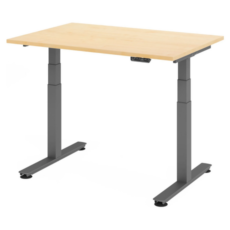 Bureau à hauteur réglable électriquement XDSM 12 G en érable avec piètement gris de hjh OFFICE PRO