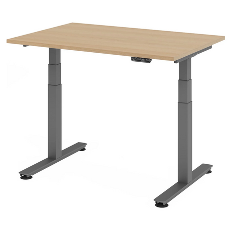 Bureau réglable en hauteur électriquement XDSM 12 G effet chêne avec pieds gris de hjh OFFICE PRO