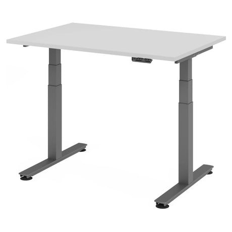 Bureau à hauteur réglable électriquement XDSM 12 G en gris avec plateau blanc de hjh OFFICE PRO