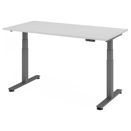 Bureau à hauteur réglable électriquement XDSM 16 G avec plateau gris et piètement gris de hjh OFFICE PRO