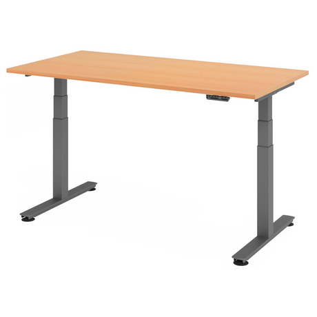 Bureau à hauteur réglable électriquement XDSM 16 G en hêtre avec structure grise de hjh OFFICE PRO