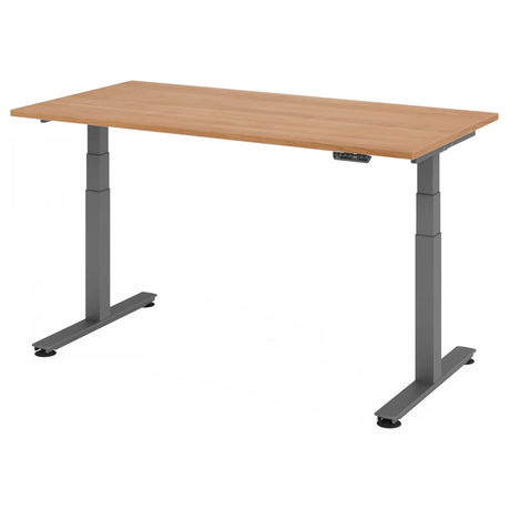 Bureau à hauteur réglable électriquement XDSM 16 G avec plateau en noyer et structure grise de hjh OFFICE PRO
