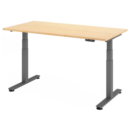 Bureau réglable en hauteur électriquement XDSM 16 G avec plateau en bois d'érable et pieds gris de hjh OFFICE PRO
