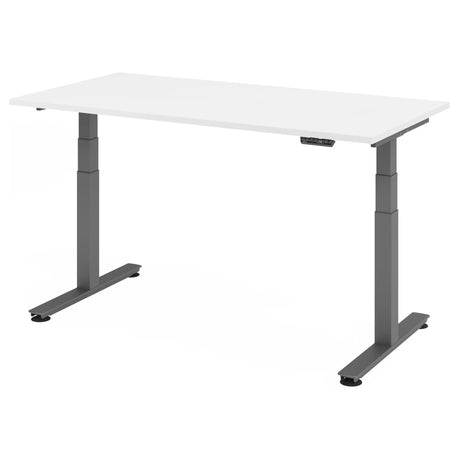 Bureau à hauteur réglable électriquement XDSM 16 G avec plateau blanc et piètement gris de hjh OFFICE PRO