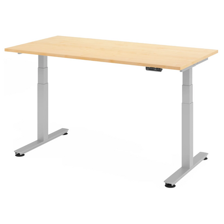 Bureau à hauteur réglable électriquement XDSM 16 S en érable avec structure argentée de hjh OFFICE PRO