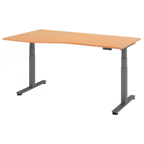Bureau à hauteur réglable électriquement XDSM 18 G en hêtre avec pieds gris de hjh OFFICE PRO