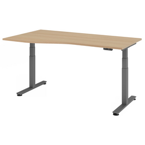 Bureau à hauteur réglable électriquement XDSM 18 G effet chêne avec structure grise de hjh OFFICE PRO