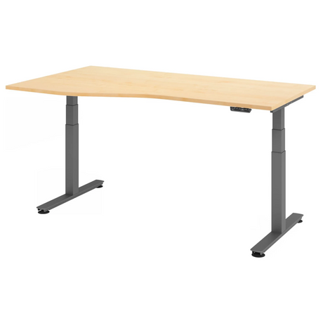 Bureau à hauteur réglable électriquement XDSM 18 G en érable avec piètement gris de hjh OFFICE PRO