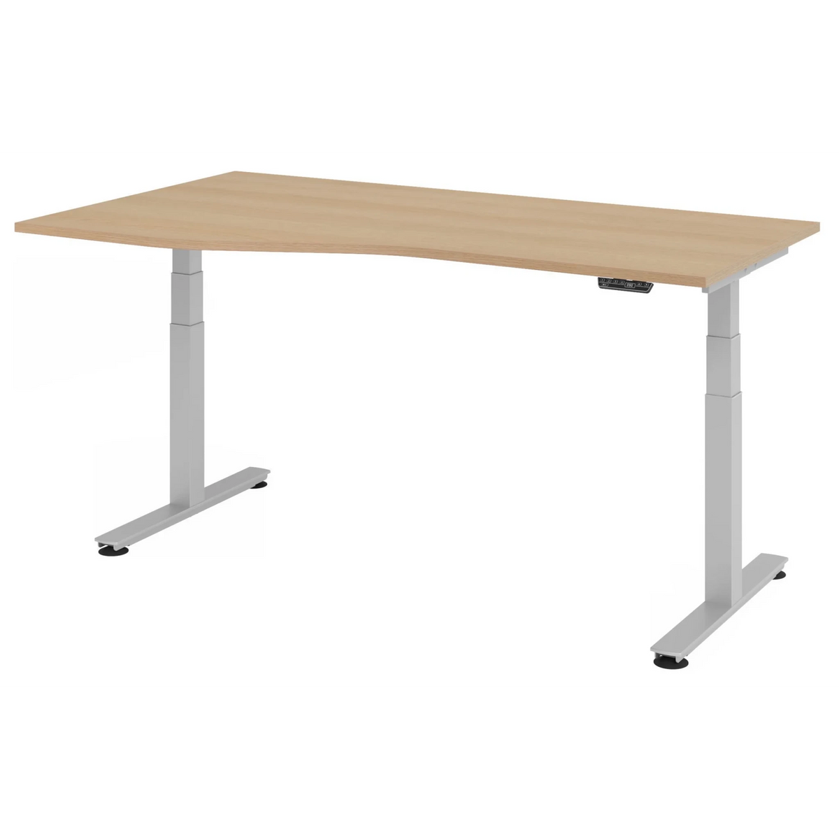 Bureau à hauteur réglable électriquement XDSM 18 S en chêne avec structure argentée de hjh OFFICE PRO