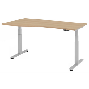 Bureau à hauteur réglable électriquement XDSM 18 S en chêne avec structure argentée de hjh OFFICE PRO