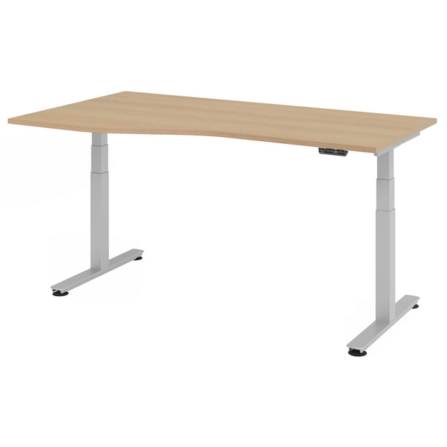 Bureau à hauteur réglable électriquement XDSM 18 S en chêne avec structure argentée de hjh OFFICE PRO