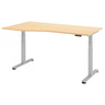 Bureau à hauteur réglable électriquement XDSM 18 S en érable avec structure argentée de hjh OFFICE PRO
