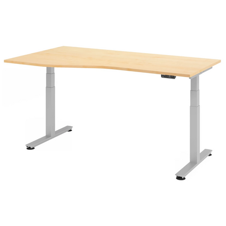 Bureau à hauteur réglable électriquement XDSM 18 S en érable avec structure argentée de hjh OFFICE PRO