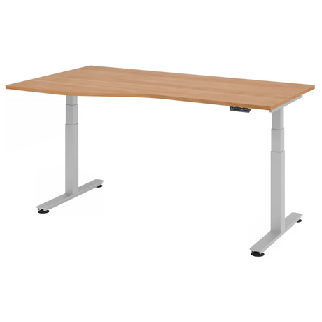 Bureau réglable en hauteur électriquement XDSM 18 S aspect noyer avec piètement argenté de hjh OFFICE PRO