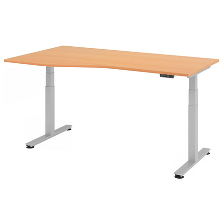 Bureau à hauteur réglable électriquement XDSM 18 S en hêtre avec piètement argenté de hjh OFFICE PRO