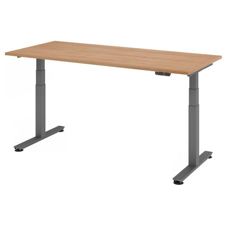 Bureau à hauteur réglable électriquement XDSM 19 G aspect noyer avec pieds gris de hjh OFFICE PRO