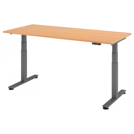 Bureau à hauteur réglable électriquement XDSM 19 G en hêtre avec pieds gris de hjh OFFICE PRO
