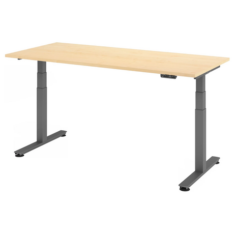 Bureau à hauteur réglable électriquement XDSM 19 G avec plateau en érable clair et pieds gris de hjh OFFICE PRO