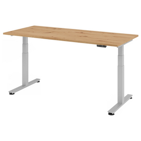 Bureau à hauteur réglable électriquement XDSM 19 S en chêne noueux avec structure blanche de hjh OFFICE PRO