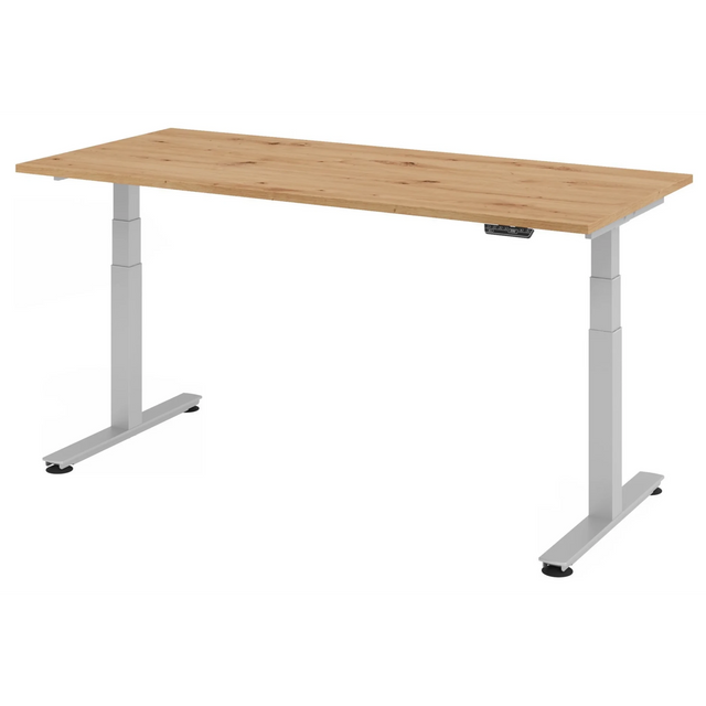 Bureau à hauteur réglable électriquement XDSM 19 S en chêne noueux avec structure blanche de hjh OFFICE PRO