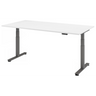 Bureau à hauteur réglable électriquement XDSM 2E G avec plateau blanc et structure grise de hjh OFFICE PRO