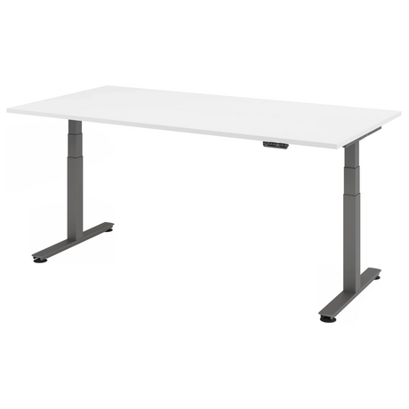 Bureau à hauteur réglable électriquement XDSM 2E G avec plateau blanc et structure grise de hjh OFFICE PRO