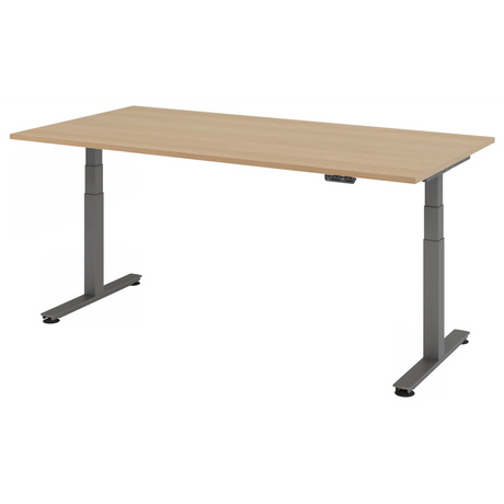 Bureau à hauteur réglable électriquement XDSM 2E G effet chêne avec structure grise de hjh OFFICE PRO