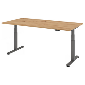 Bureau à hauteur réglable électriquement XDSM 2E G en chêne rustique avec structure grise de hjh OFFICE PRO