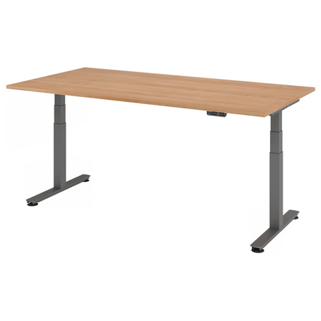 Bureau à hauteur réglable électriquement XDSM 2E G aspect noyer avec pieds gris de hjh OFFICE PRO