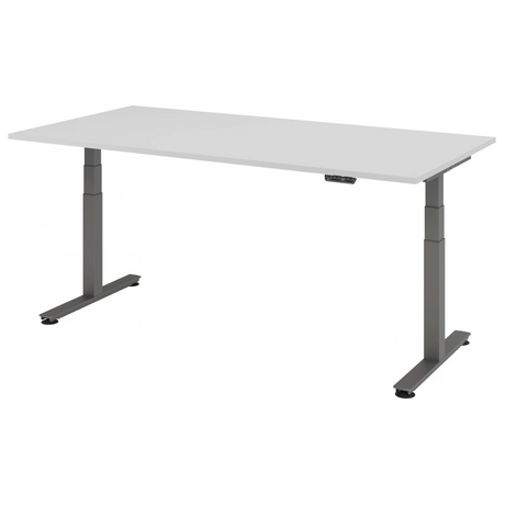 Bureau à réglage électrique de la hauteur XDSM 2E G en gris avec plateau blanc de hjh OFFICE PRO