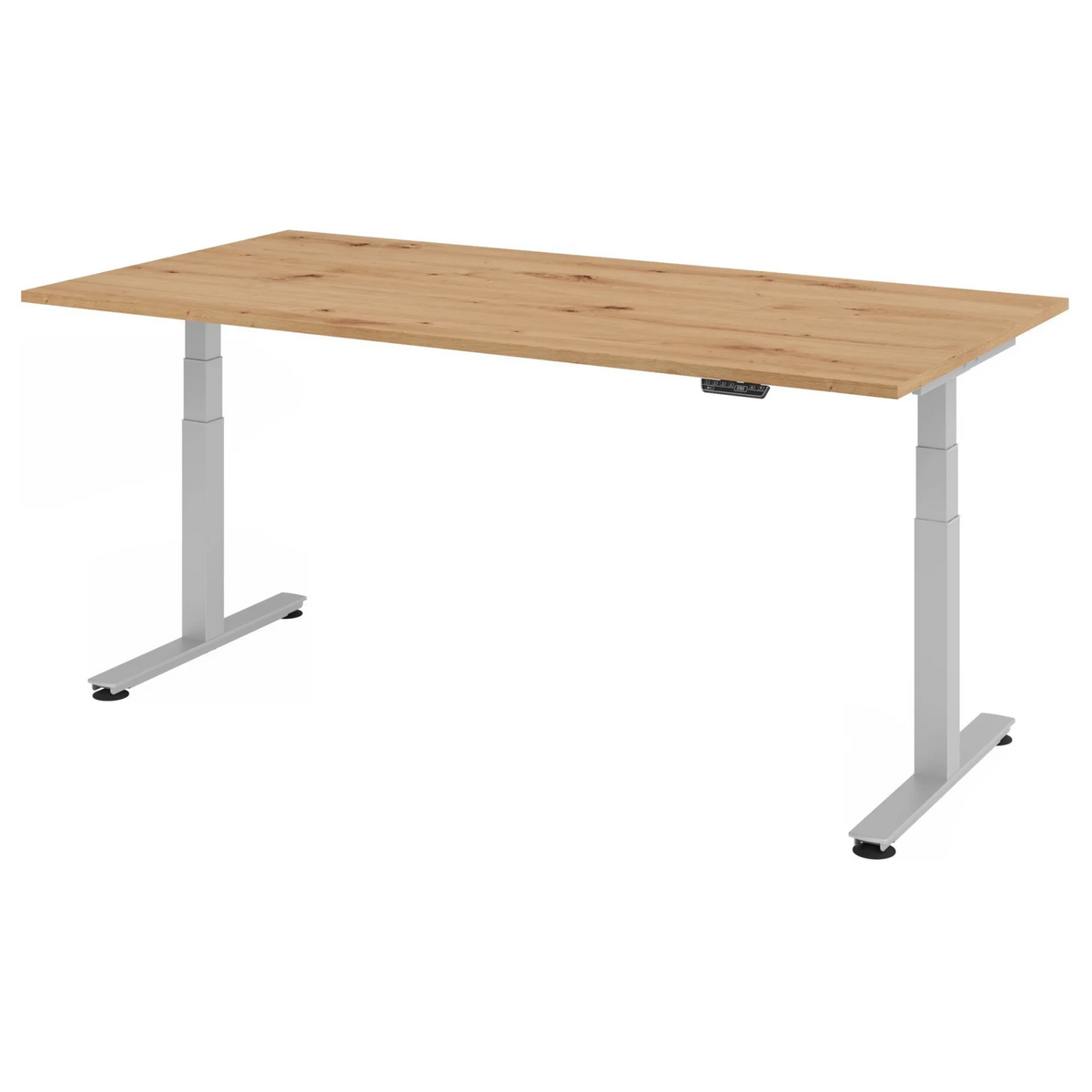 Bureau à hauteur réglable électriquement XDSM 2E S en chêne rustique avec structure blanche de hjh OFFICE PRO