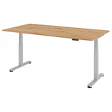 Bureau à hauteur réglable électriquement XDSM 2E S en chêne rustique avec structure blanche de hjh OFFICE PRO