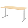 Bureau réglable en hauteur électriquement XDSM 2E S aspect érable avec structure argentée de hjh OFFICE PRO