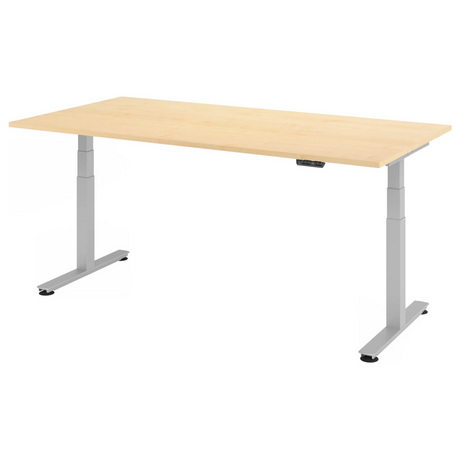 Bureau réglable en hauteur électriquement XDSM 2E S aspect érable avec structure argentée de hjh OFFICE PRO