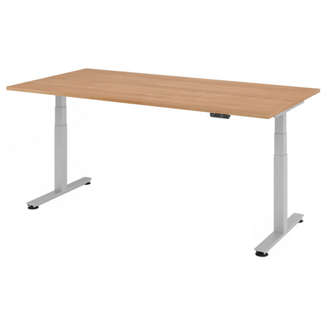 Bureau à hauteur réglable électriquement XDSM 2E S en noyer avec structure blanche de hjh OFFICE PRO