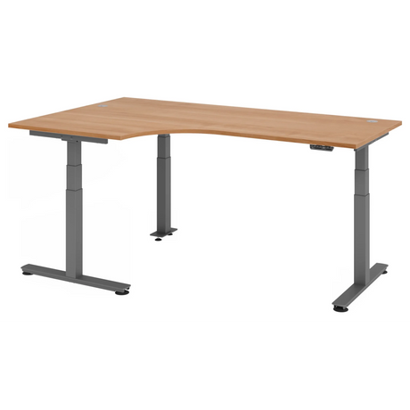 Bureau à hauteur réglable électriquement XDSM 82 G aspect noyer avec plateau en L de hjh OFFICE PRO