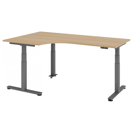 Bureau à hauteur réglable électriquement XDSM 82 G aspect chêne avec plateau en L de hjh OFFICE PRO
