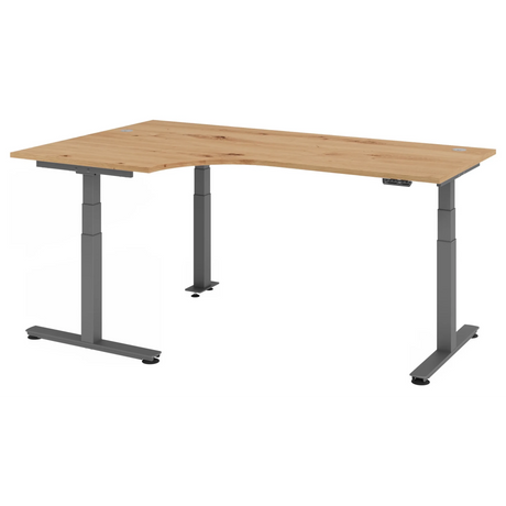 Bureau à hauteur réglable électriquement XDSM 82 G en chêne rustique avec structure grise de hjh OFFICE PRO