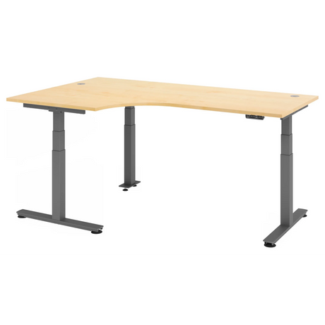 Bureau à hauteur réglable électriquement XDSM 82 G en érable avec plateau en L de hjh OFFICE PRO