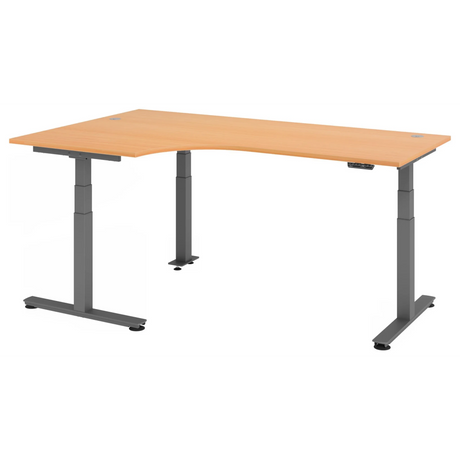 Bureau à hauteur réglable électriquement XDSM 82 G en hêtre avec pieds gris de hjh OFFICE PRO