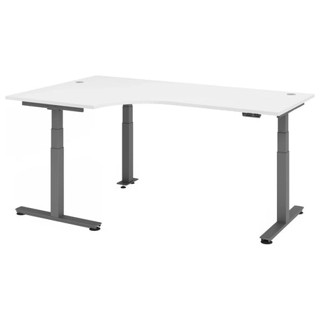 Bureau à hauteur réglable électriquement XDSM 82 G en blanc avec plateau en L de hjh OFFICE PRO