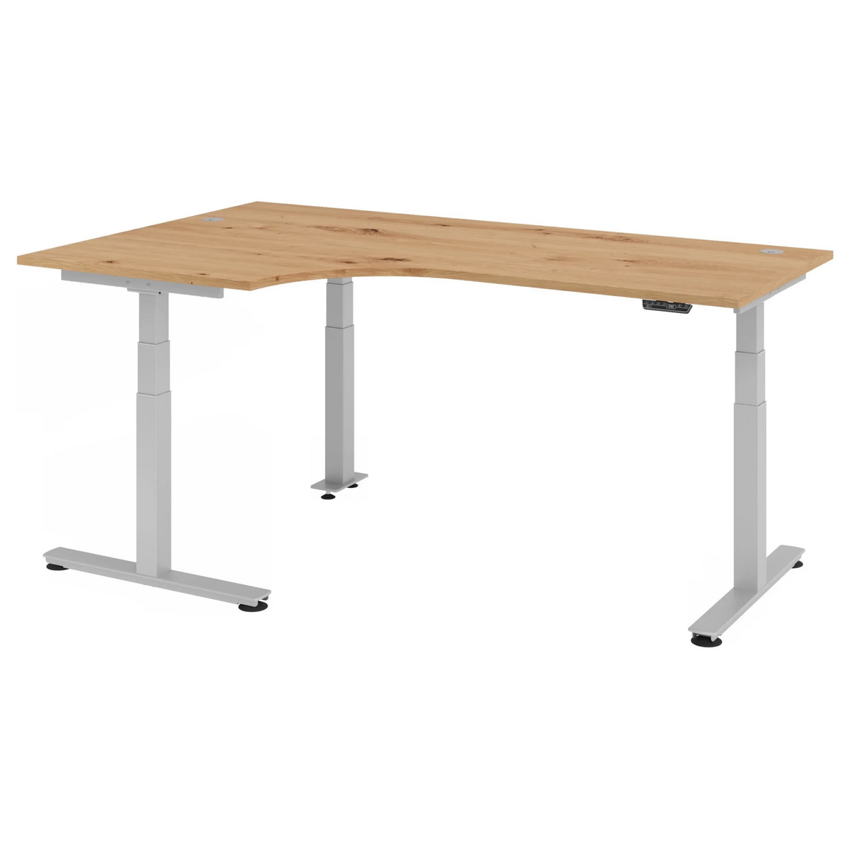 Bureau à hauteur réglable électriquement XDSM 82 S en chêne rustique avec plateau en L de hjh OFFICE PRO