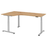 Bureau à hauteur réglable électriquement XDSM 82 S en chêne rustique avec plateau en L de hjh OFFICE PRO