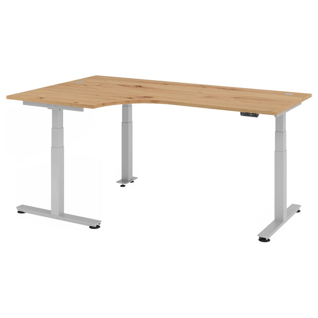 Bureau à hauteur réglable électriquement XDSM 82 S en chêne rustique avec plateau en L de hjh OFFICE PRO