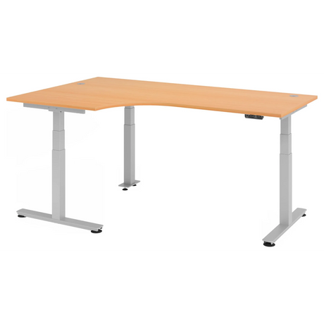 Bureau réglable en hauteur électriquement XDSM 82 S en hêtre avec plateau en L de hjh OFFICE PRO