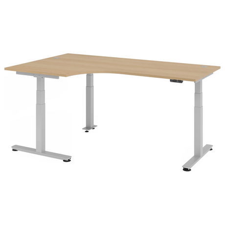 Bureau à hauteur réglable électriquement XDSM 82 S aspect chêne avec plateau en L de hjh OFFICE PRO